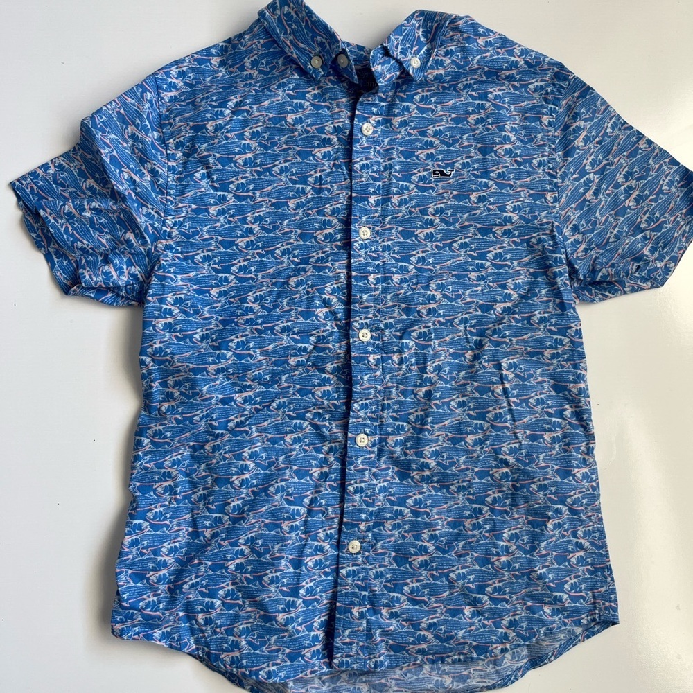 Vineyard Vines Blue Patterned fish Kids Button Down Shirt - Picture 5 of 5